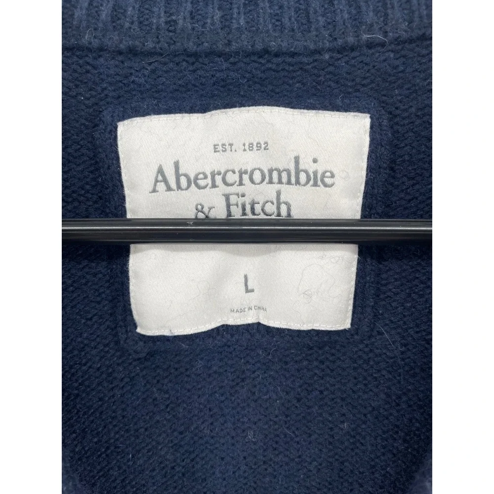 Abercrombie &‎ Fitch Mens Navy Blue Wool Blend Varsity Cardigan Sweater Large